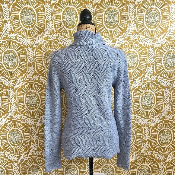 Sundance Champlain Blue Cotton/Silk Blend Pointelle Turtleneck Sweater size M - Picture 6 of 10